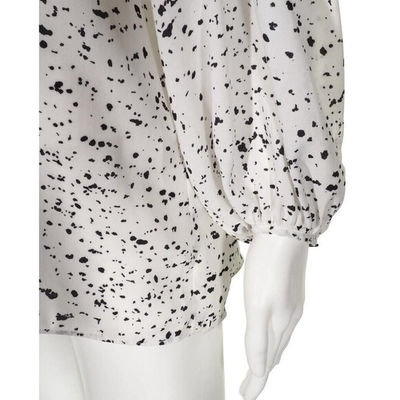 Ellen Tracy Top Womens Large Tunic High Low Keyhole Paint Spattered White Black - Picture 4 of 10